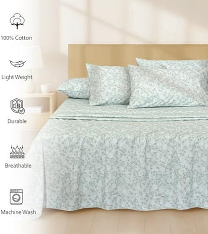 RUVANTI 100% Cotton Queen Sheets, Percale Queen Sheet Set, Everbloom Studio