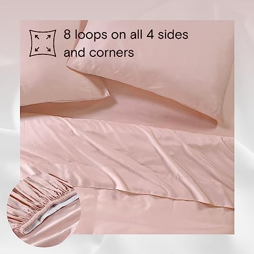 Sijo AiryWeight Tencel Sheet Set, 100% Lyocell Derived from Eucalyptus, Buttery Soft, Architectural Digest Best Cooling Sheets Winner - 4pc - 2 Pillowcases 1 Fitted 1 Top (Blush, King)