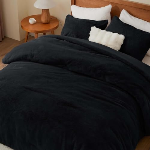 BEDELITE Faux Fur Twin Comforter Set Black,Warm Bedding with 1 Pillowcase