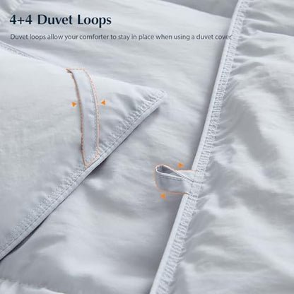 Pacific Coast Lightweight Goose Feather Down Fiber Comforters Twin Size, Summer Duvet Insert, Ultra Soft, Breathable, Hotel Luxury Bedding Comforter with 8 Tabs, Light Grey, 68 x 90 inches