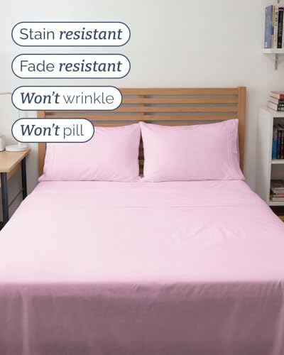 Full XL Sheets - 4 Piece Full XL Sheet Set - Cool & Breathable - Light Pink