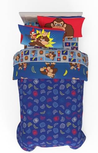 Collectibles Nintendo Donkey Kong Gaming Bedding 5 Piece Super Soft Reversible Comforter and Sheet Set with Sham, Twin, (Officially Licensed Product) By Franco