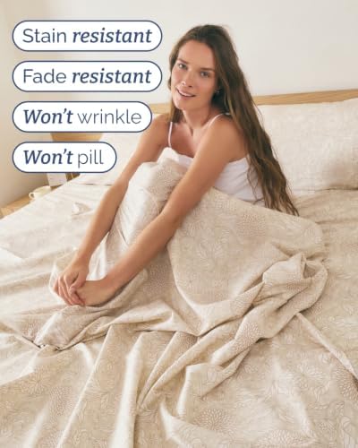 Twin XL 3 Piece Floral Sheet Set - Breathable & Cooling - Beige Floral