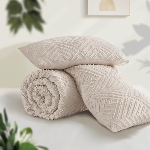 Andency Khaki Super King Comforter, 3 Pieces Boho Bedding Set