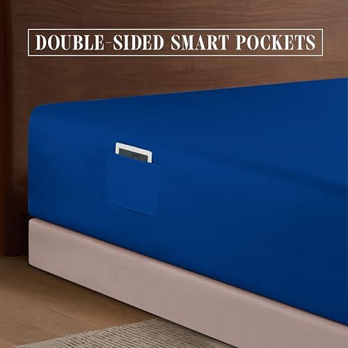 Elegant Comfort 1500 Premium Hotel Quality 18-24 Inches Deep - Extra Deep Pocket Single Fitted Sheet for High Mattress, Luxury and Softest, Smart Pocket - Wrinkle Free, California King, Royal Blue