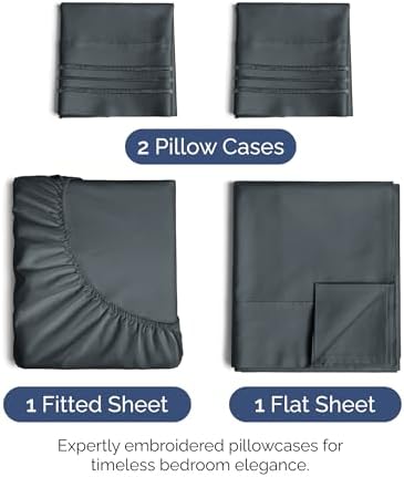 Queen Size 4 Piece Sheet Set - Ultra Soft & Cooling Bed Sheets - Slate Blue