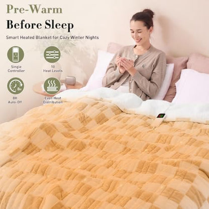 Heated Blanket Electric Throw 50"X60", Heating Blanket Throw, Brown