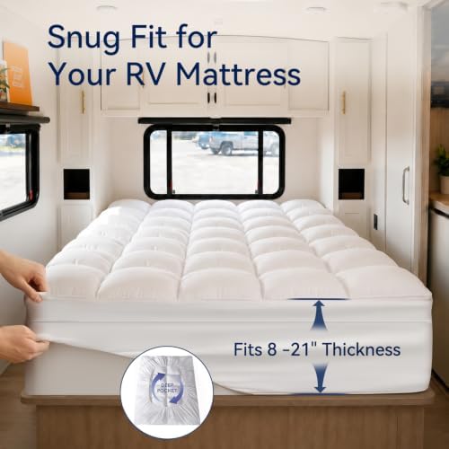 ELEMUSE RV Short Queen Mattress Topper, Thick Pillow Top Mattress Pad