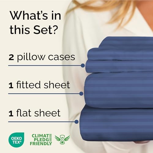 King 4 Piece Striped Sheet Set - Soft, Breathable & Cooling - Blue Stripes
