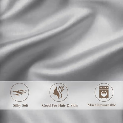 Vielit Queen Satin Pillowcase for Hair 2pc,Similar to Silk Pillow Cases,Easier Care Than Silk Pillowcase,Gifts for Women Men,Grey,20x30 & Envelope Closure and 2 Satin Scrunchies