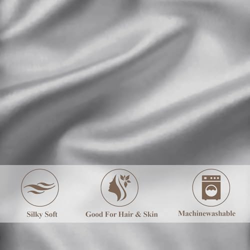 Vielit Queen Satin Pillowcase for Hair 4 Pack, Similar to Silk Pillow Cases, Easier Care Than Silk Pillowcase, Gifts for Women Men - Grey, 20x30 & Envelope Closure and 2 Satin Scrunchies