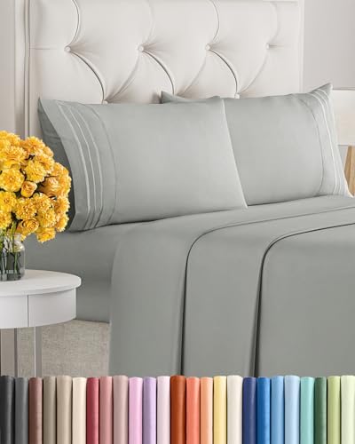 King Size 4 Piece Sheet Set - Soft & Cooling Bed Sheets - Light Slate Grey
