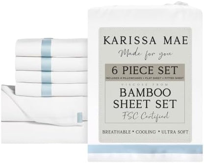 KARISSA MAE 6 Piece Luxury Bamboo Viscose King Sheet Set, 4 Pillowcases