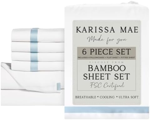 KARISSA MAE 6 Piece Luxury Bamboo Viscose Queen Sheet Set, 4 Pillowcases