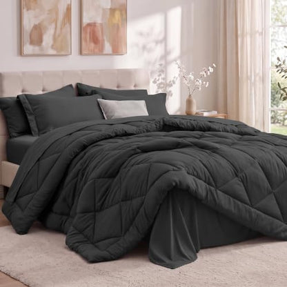 Utopia Bedding Comforter Set Full, Bed in a Bag 7 Piece, Dark Grey