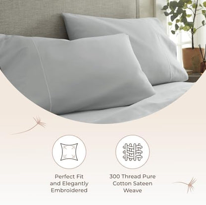 100% Organic Cotton Pillow Cases Queen Size Set of 2-100% Cotton Pillowcases GOTS Certified 300 Thread Count - Naturally Cooling Comfortable Breathable & Soft Pillow Cases (Shore, Queen)