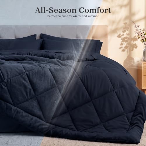 Utopia Bedding Queen Comforter Set, Bed in a Bag 7 Piece, Navy