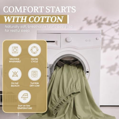 Full XL 100% Cotton Jersey Knit Sheet Set, 4PC, 15" Deep Pocket, Sage