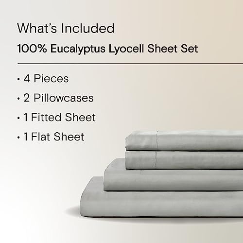 Sijo AiryWeight Tencel Sheet Set, 100% Lyocell Derived from Eucalyptus, Buttery Soft, Architectural Digest Best Cooling Sheets Winner - 4pc - 2 Pillowcases 1 Fitted 1 Top (Dove, Cal King)