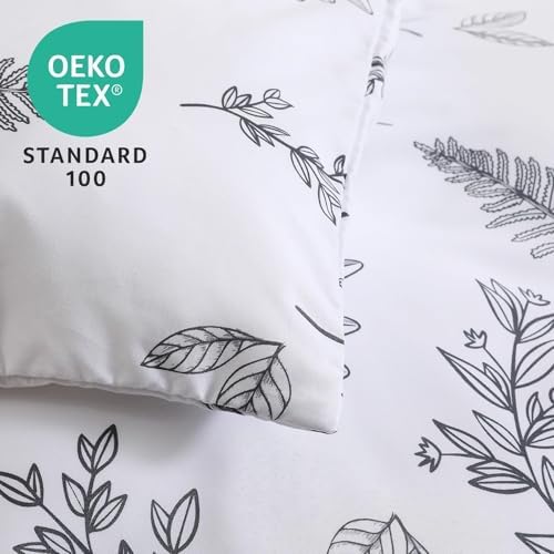 MUXHOMO White King Comforter Set, Elegant Floral Print Bed in a Bag 7 Pieces, Ultra Soft & Breathable Reversible Botanical Pattern Bedding Set with Comforter, Sheets, Pillowcases, and Shams