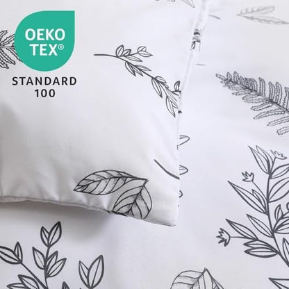 MUXHOMO White King Comforter Set, Elegant Floral Print Bed in a Bag 7 Pieces, Ultra Soft & Breathable Reversible Botanical Pattern Bedding Set with Comforter, Sheets, Pillowcases, and Shams
