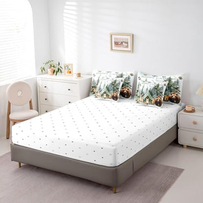 Erosebridal 7 Piece RV Camper Full Bedding Set for Camping Decor,Forest Bear Fox Deer Kids Comforter Set,Woodland Animal Quilt Bed Set,Travel Trailer Bunk Bedding Sets with Sheets,Pillowcases