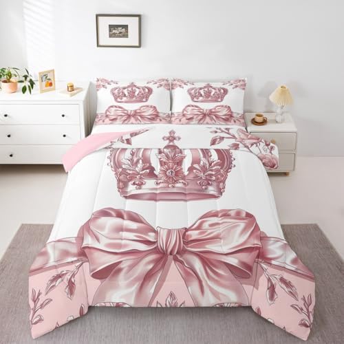 jejeloiu Bowknot Kids Comforter Set Toddler Size Pink Bow Bedding Set Colourful Bowknot Duvet Quilt for Kids Boys Girls Bedroom Bow-tie Decor Microfiber Ultra Soft Breathable
