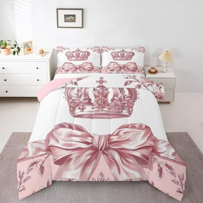 jejeloiu Bowknot Kids Comforter Set Toddler Size Pink Bow Bedding Set Colourful Bowknot Duvet Quilt for Kids Boys Girls Bedroom Bow-tie Decor Microfiber Ultra Soft Breathable