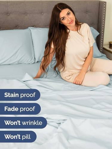 Extra Deep Queen Sheet Set - 4 Piece Breathable & Cooling Sheets - Ice Blue