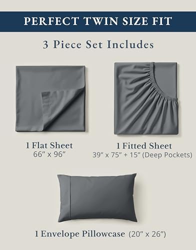 LANE LINEN Twin Bed Sheets 100% Organic Cotton Soft 3pc Percale - Charcoal