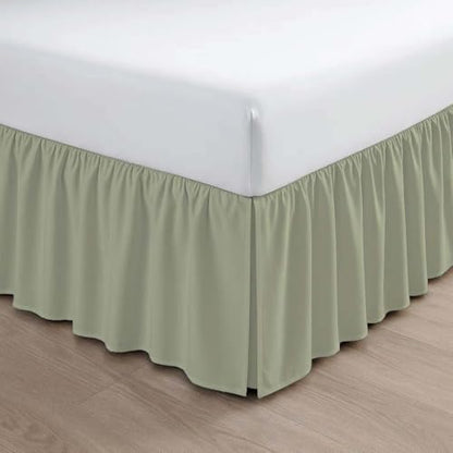 Mattress-Homes Ruffled Bed Skirt Split Corners with Platform, Tailored Fit Wrinkle Free Ultra-Soft Microfiber Dust Ruffle, Upto 14" Drop, Twin, Sage