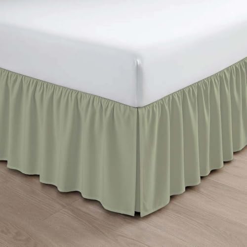 Mattress-Homes Ruffled Bed Skirt Split Corners with Platform, Tailored Fit Wrinkle Free Ultra-Soft Microfiber Dust Ruffle, Upto 10" Drop, King, Sage