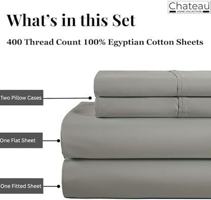 California King Size Sheets Set with Fitted Sheet & Pillowcase Sets -Silver