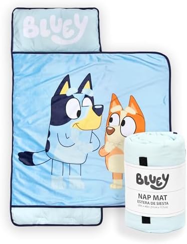 Jay Franco Kids Nap Mat with Embedded Pillow & Blanket – Soft 46"x20" Microfiber Sleeping Bag with Name Tag & Handle for School, Travel, Sleepover