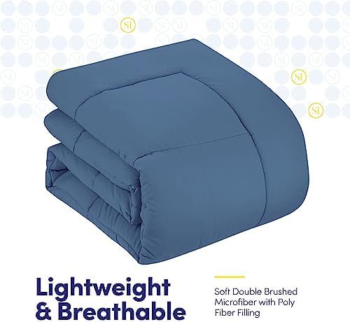 RV Short Queen Comforter Set for RV Camper - Comforter Set with Fitted & Flat Sheet, 4 Pillowcases - Tailored for RV Short Queen Beds - Cozy Essentials for Your RV Bedroom, Denim