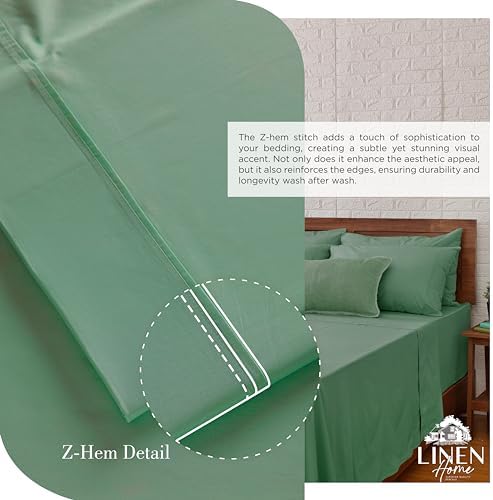 Linen Home 100% Cotton Percale Sheets Twin Size Pack of 2, Frosty Green, Deep Pocket, 6 Pieces Set- 2 Flat, 2 Fitted and 2 Pillowcases, Crisp Cool and Long Staple Strong Bed Linen