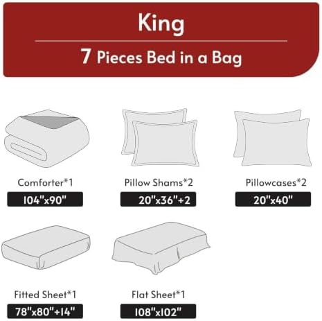 MUXHOMO 7 Pieces King Comforter Set, Reversible Bed in a Bag King Size, All Season Bedding Set with Comforter, Flat Sheet, Fitted Sheet, Pillowcases & Shams, Pink & Light Grey
