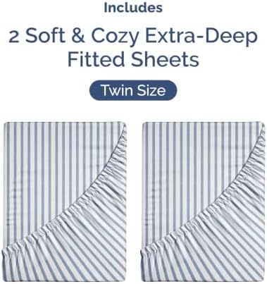 CGK Linens 2 Pack Extra Deep Twin Fitted Sheets - Blue Stripes