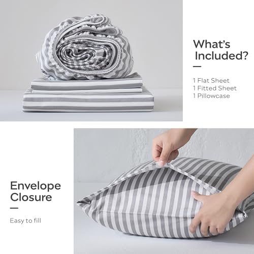JELLYMONI 100% Cotton Sheet Set, Gray Striped, Twin