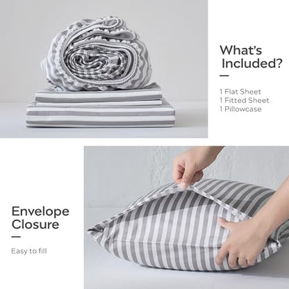 JELLYMONI 100% Cotton Sheet Set, Gray Striped, Twin