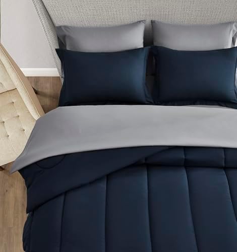 Maple&Stone Full Comforter Set 7 Pieces Bed in a Bag Navy Bedding Set