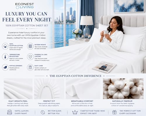 6 Piece Egyptian Cotton Sheets King Size, Deep Pocket King Sheet Set, White