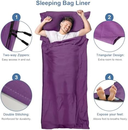 Sleeping Bag Liner, Updated Adult Sleep Sack & Travel Sheets with Foot Zipper, Lightweight and Portable Camping Sleeping Bag Liners - Ideal for Backpacking, Hostels and Camping
