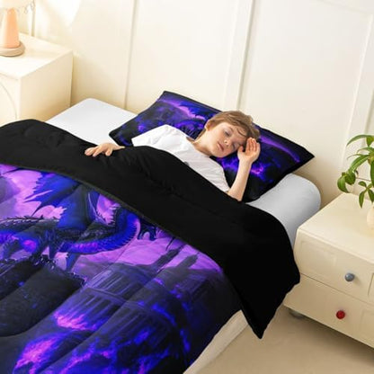 Feelyou Dragon Bedding Set Soft for Boys Girls, Fantasy Animal Comforter Set Full Size Jungle Duvet Quilt Microfiber Wild Animal Bedroom Decor Magical Beast 3 Pcs with 2 Pillow Cases