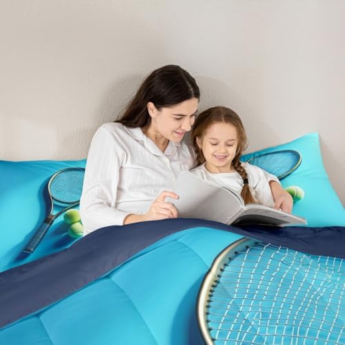 Castle Fairy Tennis Racket Comforter Set King Size American Sports Ball Gaming Bedding Set Kids Boys Girls Tennis Balls All Season Quilt Set Sport Competition Bedding Comforter Sets,3Pcs