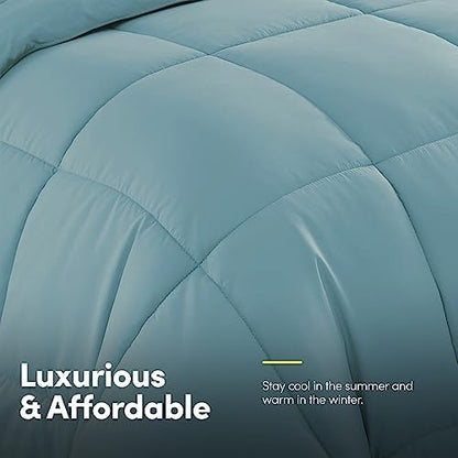Sweet Home Collection 5 Piece Comforter Set Bag Solid Color All Season Soft Down Alternative Blanket & Luxurious Microfiber Bed Sheets, Misty Blue, Twin
