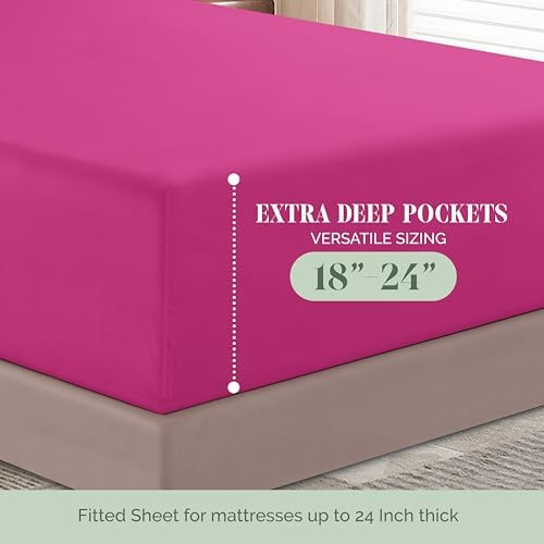 Elegant Comfort 4-Piece Bed Sheet Set - Luxury Bedding 1500 Premium Hotel Quality Microfiber, All Around Elastic 18-24 Inches Deep Fitted Sheet- Extra Deep Pocket Sheets, Queen, Hot Pink