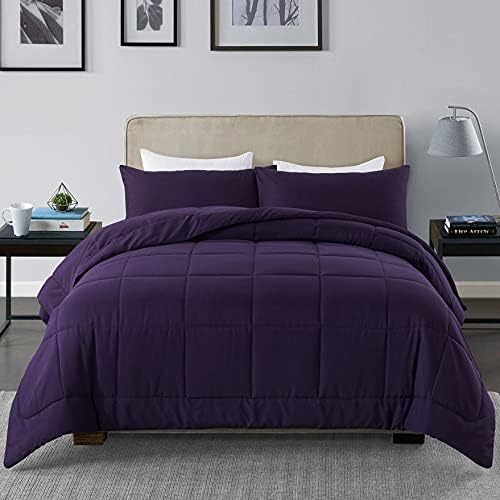 DOWNCOOL King Size Comforter Set -All Season Bedding Comforters Sets with 2 Pillow Cases -3 Pieces Bed Set Down Alternative King Bedding Set -Purple King Comforter Set(102"x90")
