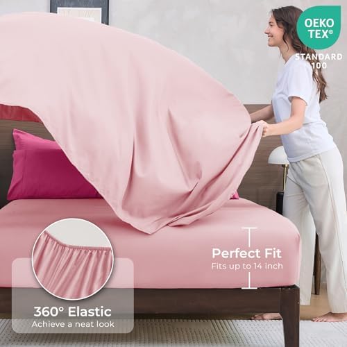 HEVUMYI 7-Piece King Comforter Set, Hot Pink & Baby Pink Bed in a Bag