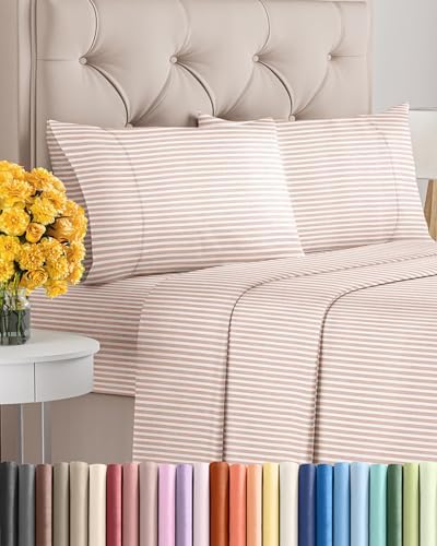 King Size 4 Piece Sheet Set - Ultra Soft & Cooling Sheets - Blush Stripes 1